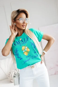 CandyTM T-SHIRT Z NADRUKIEM AMALFI ITALIA TURKUSOWY