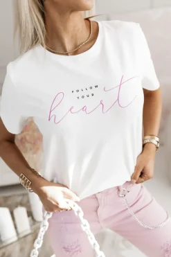 CandyTM T-SHIRT Z NADRUKIEM FOLLOW YOUR HEART BIAŁY