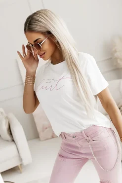 CandyTM T-SHIRT Z NADRUKIEM FOLLOW YOUR HEART BIAŁY