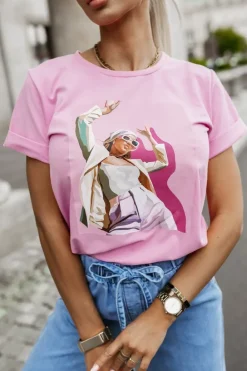 CandyTM T-SHIRT Z NADRUKIEM KOBIETA W OKULARACH RÓŻOWY