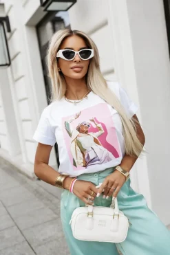 CandyTM T-SHIRT Z NADRUKIEM KOBIETA W OKULARACH BIAŁY