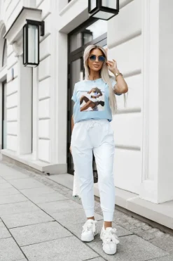 CandyTM T-SHIRT Z NADRUKIEM KOBIETA NA PLAŻY BŁĘKITNY