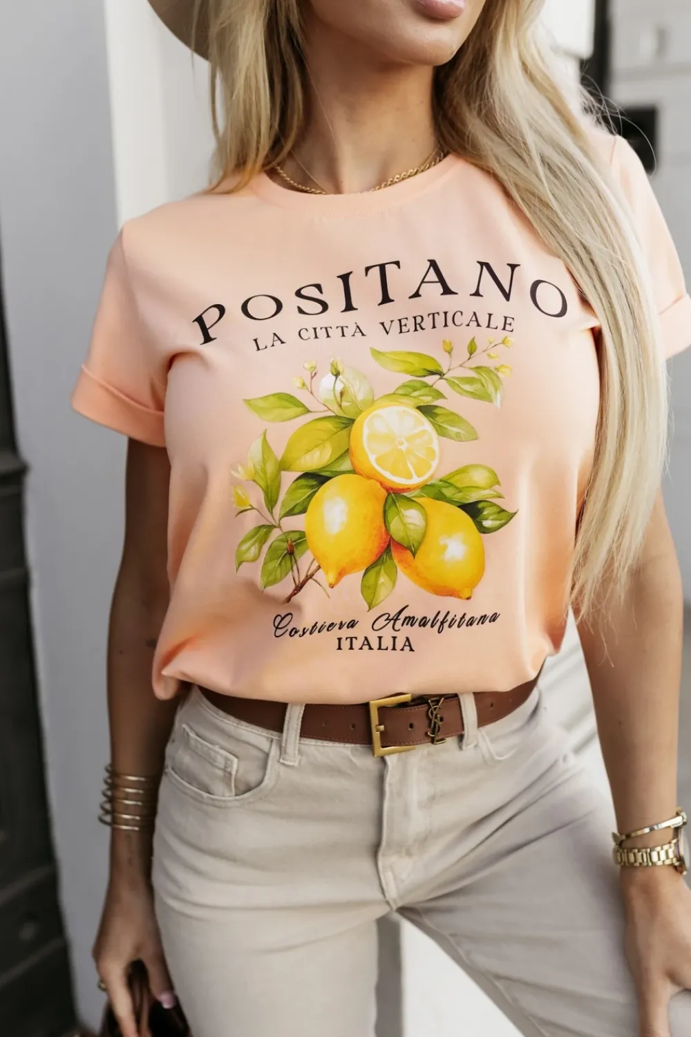 CandyTM T-SHIRT Z NADRUKIEM POSITANO MORELOWY