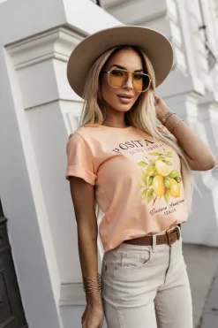 CandyTM T-SHIRT Z NADRUKIEM POSITANO MORELOWY