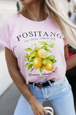 CandyTM T-SHIRT Z NADRUKIEM POSITANO RÓŻOWY