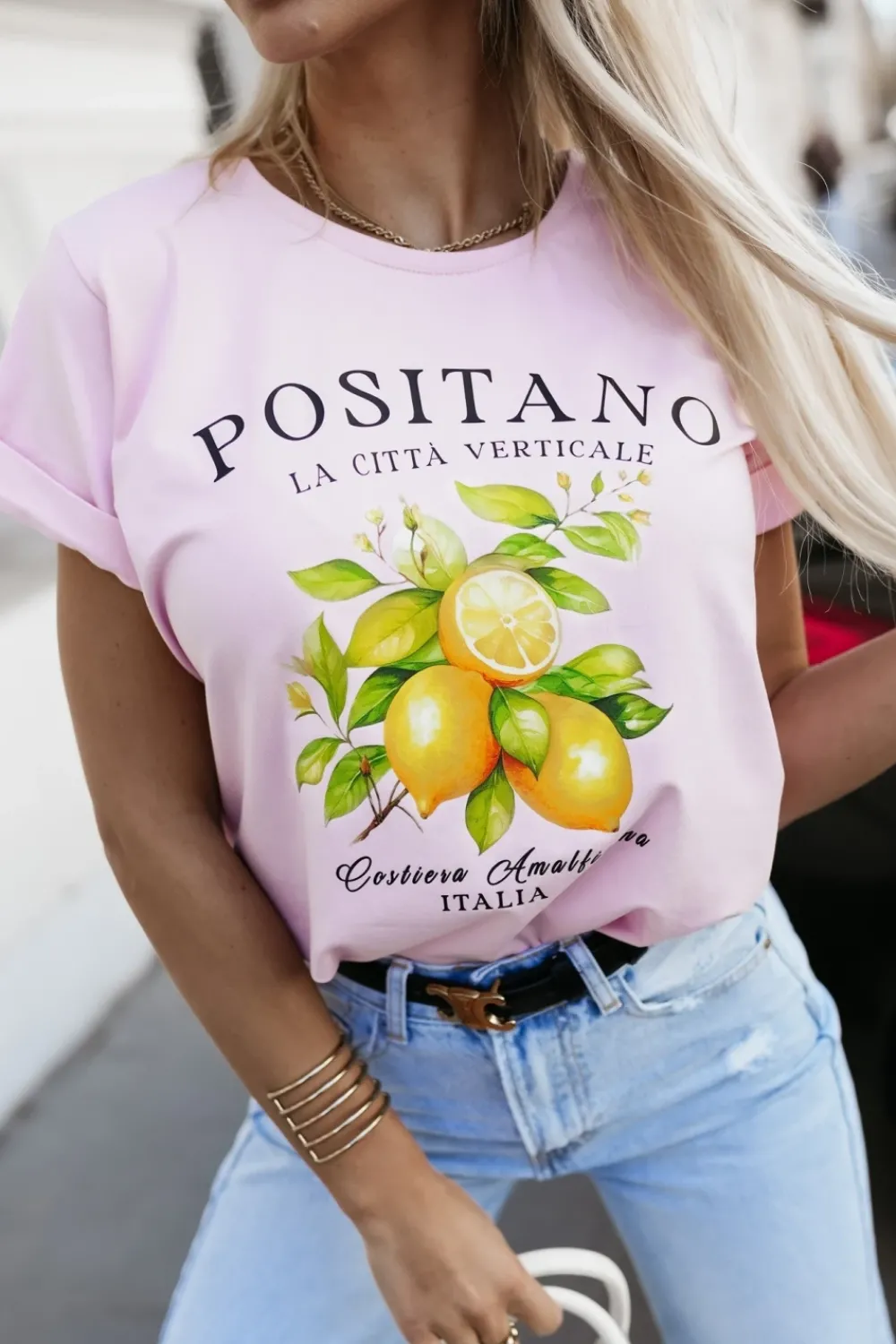 CandyTM T-SHIRT Z NADRUKIEM POSITANO RÓŻOWY