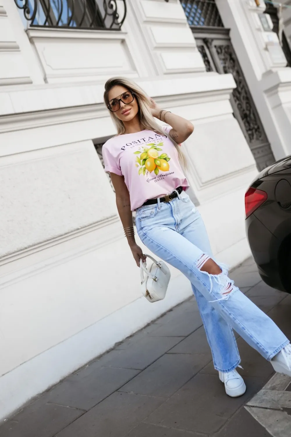 CandyTM T-SHIRT Z NADRUKIEM POSITANO RÓŻOWY