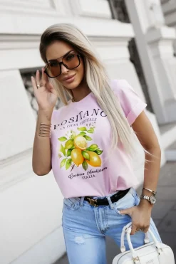 CandyTM T-SHIRT Z NADRUKIEM POSITANO RÓŻOWY