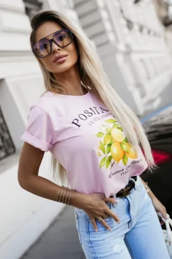 CandyTM T-SHIRT Z NADRUKIEM POSITANO RÓŻOWY