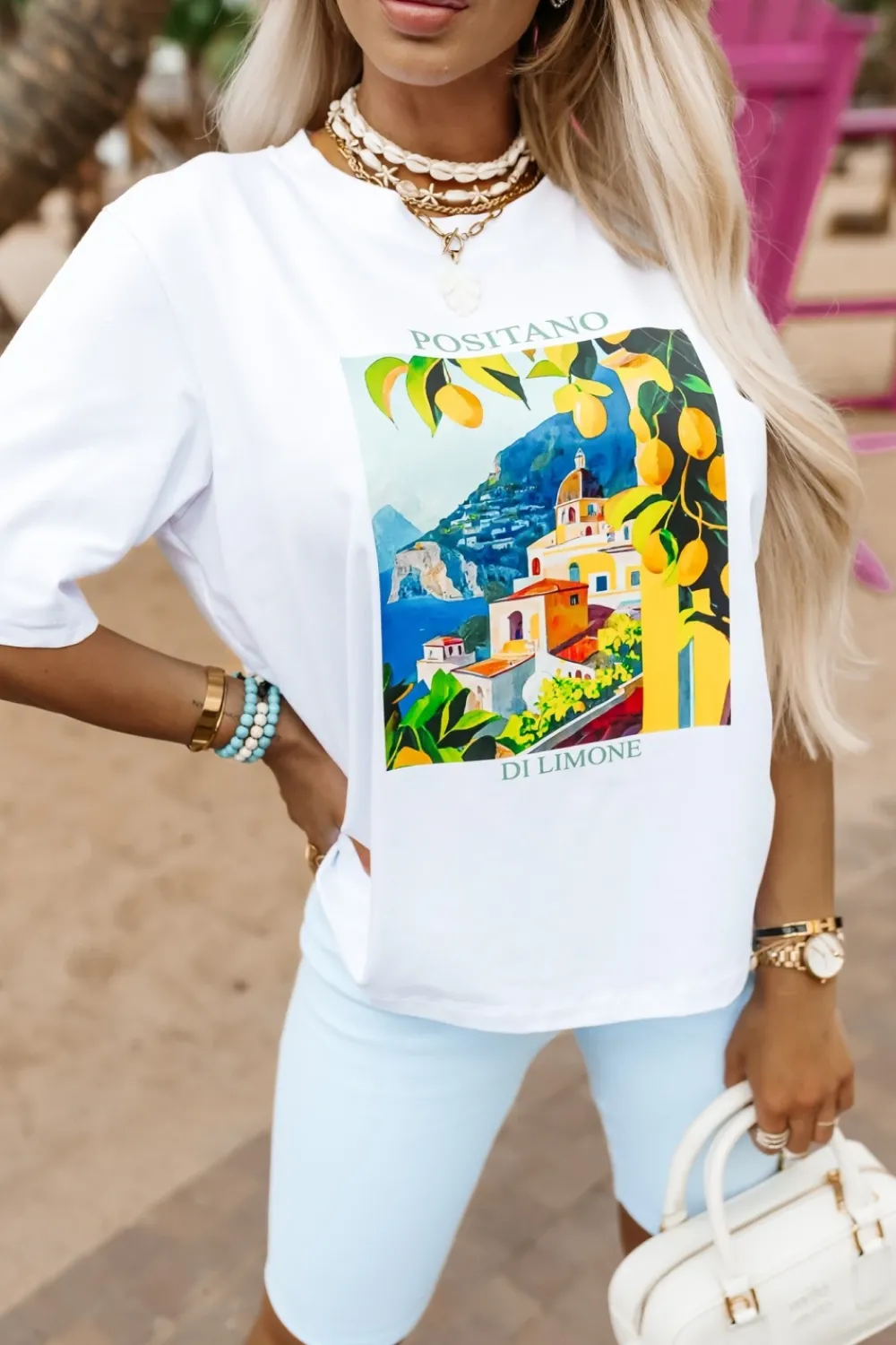 CandyTM T-SHIRT Z NADRUKIEM POSITIANO BIAŁY