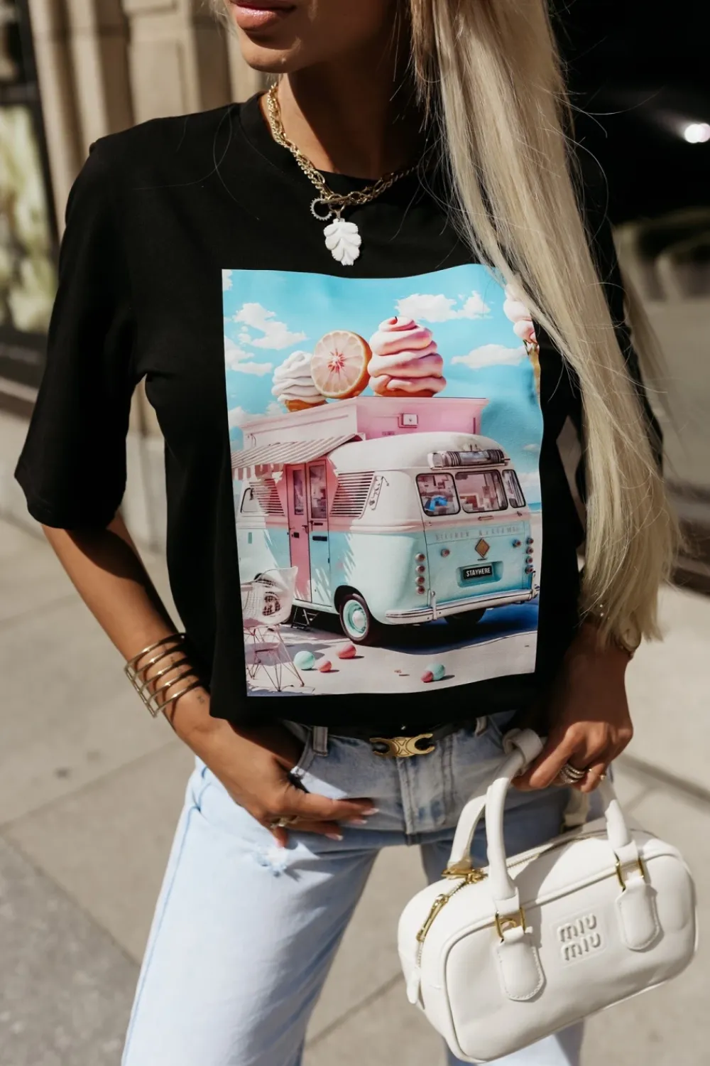 CandyTM T-SHIRT Z NADRUKIEM WAKACYJNY VAN CZARNY