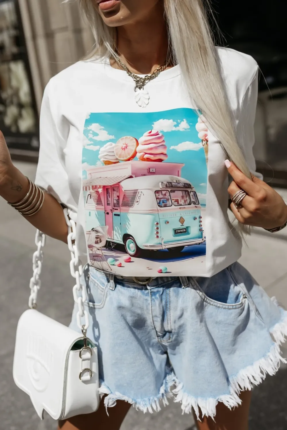 CandyTM T-SHIRT Z NADRUKIEM WAKACYJNY VAN ECRU