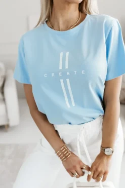 CandyTM T-SHIRT Z NAPISEM CREATE BŁĘKITNY