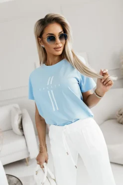 CandyTM T-SHIRT Z NAPISEM CREATE BŁĘKITNY