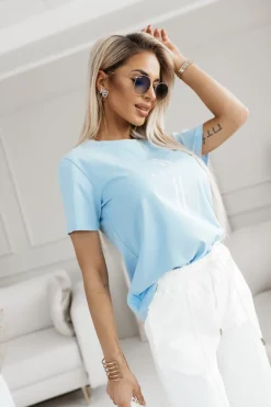 CandyTM T-SHIRT Z NAPISEM CREATE BŁĘKITNY