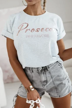 CandyTM T-SHIRT Z NAPISEM PROSECCO SZARY
