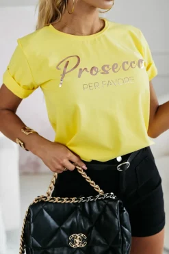 CandyTM T-SHIRT Z NAPISEM PROSECCO ŻÓŁTY