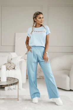 CandyTM T-SHIRT Z NAPISEM PROSECCO BŁĘKITNY