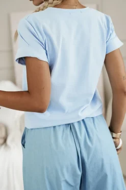 CandyTM T-SHIRT Z NAPISEM PROSECCO BŁĘKITNY