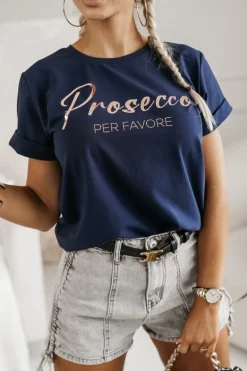CandyTM T-SHIRT Z NAPISEM PROSECCO GRANATOWY
