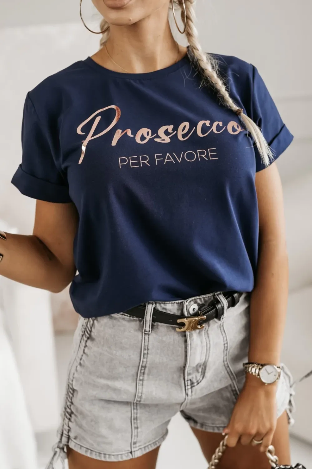 CandyTM T-SHIRT Z NAPISEM PROSECCO GRANATOWY