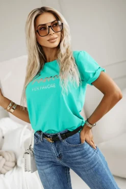 CandyTM T-SHIRT Z NAPISEM PROSECCO ZIELONY