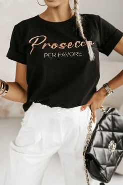 CandyTM T-SHIRT Z NAPISEM PROSECCO CZARNY