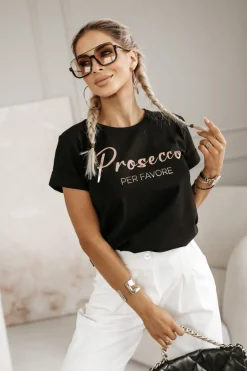 CandyTM T-SHIRT Z NAPISEM PROSECCO CZARNY