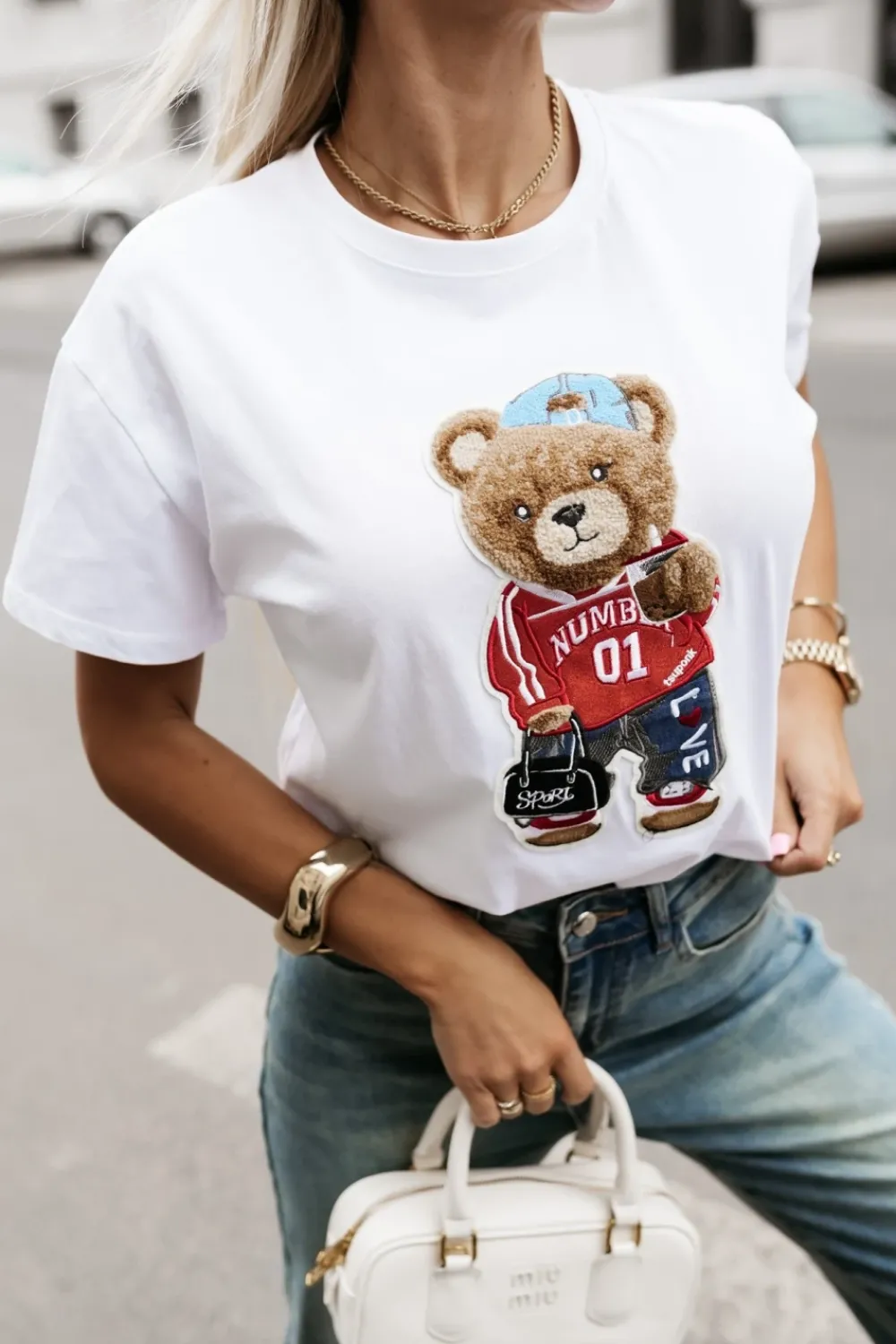 CandyTM T-SHIRT Z NASZYWKĄ TEDDY BIAŁY
