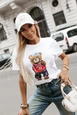 CandyTM T-SHIRT Z NASZYWKĄ TEDDY BIAŁY
