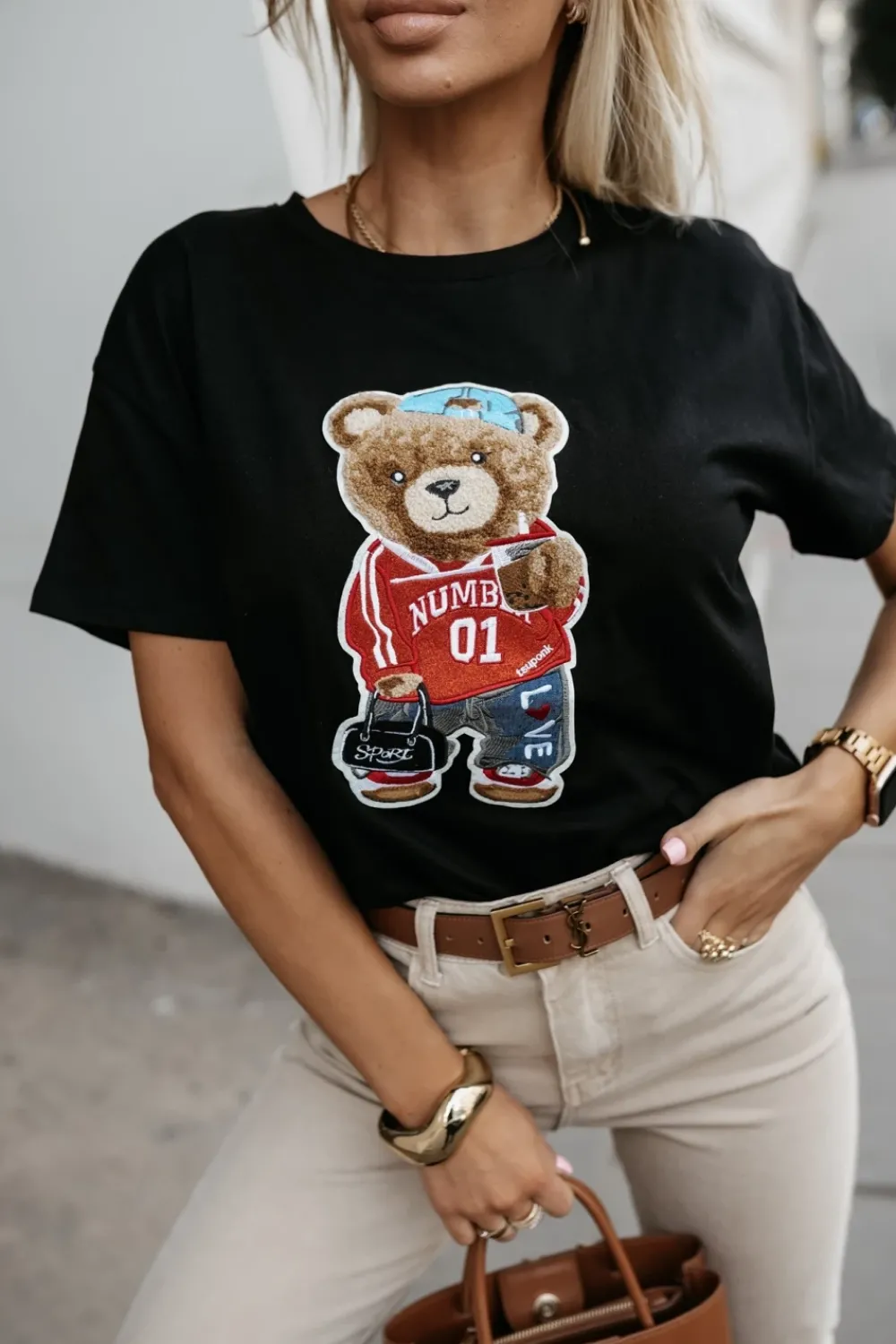 CandyTM T-SHIRT Z NASZYWKĄ TEDDY CZARNY