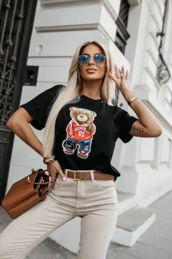 CandyTM T-SHIRT Z NASZYWKĄ TEDDY CZARNY