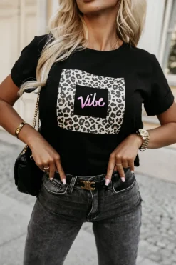 CandyTM T-SHIRT Z PANTERKOWYM NADRUKIEM VIBE CZARNY