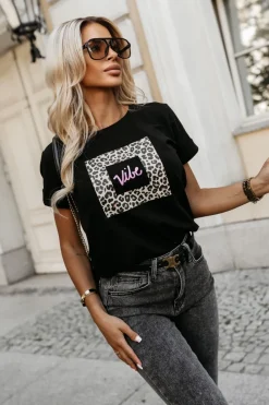 CandyTM T-SHIRT Z PANTERKOWYM NADRUKIEM VIBE CZARNY