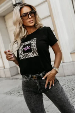 CandyTM T-SHIRT Z PANTERKOWYM NADRUKIEM VIBE CZARNY
