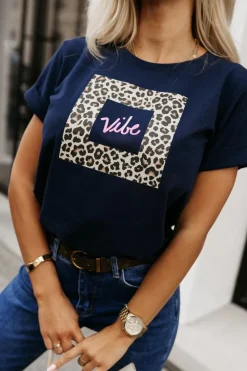 CandyTM T-SHIRT Z PANTERKOWYM NADRUKIEM VIBE GRANATOWY