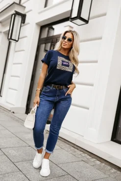 CandyTM T-SHIRT Z PANTERKOWYM NADRUKIEM VIBE GRANATOWY