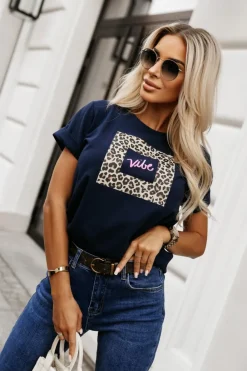 CandyTM T-SHIRT Z PANTERKOWYM NADRUKIEM VIBE GRANATOWY