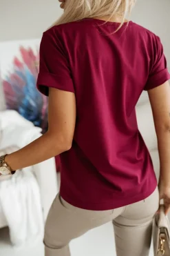 CandyTM T-SHIRT Z PANTERKOWYM NADRUKIEM VIBE BURGUNDOWY