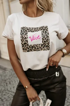 CandyTM T-SHIRT Z PANTERKOWYM NADRUKIEM VIBE BEŻOWY