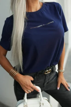 CandyTM T-SHIRT ZE ZŁOTYM NAPISEM EVERYTHING IS A CHOICE GRANATOWY