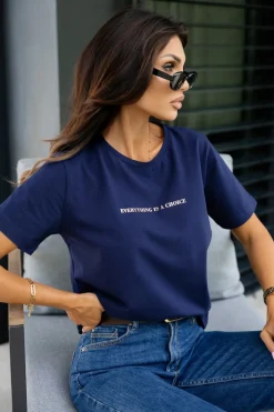 CandyTM T-SHIRT ZE ZŁOTYM NAPISEM EVERYTHING IS A CHOICE GRANATOWY