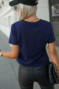 CandyTM T-SHIRT ZE ZŁOTYM NAPISEM WOMAN GRANATOWY