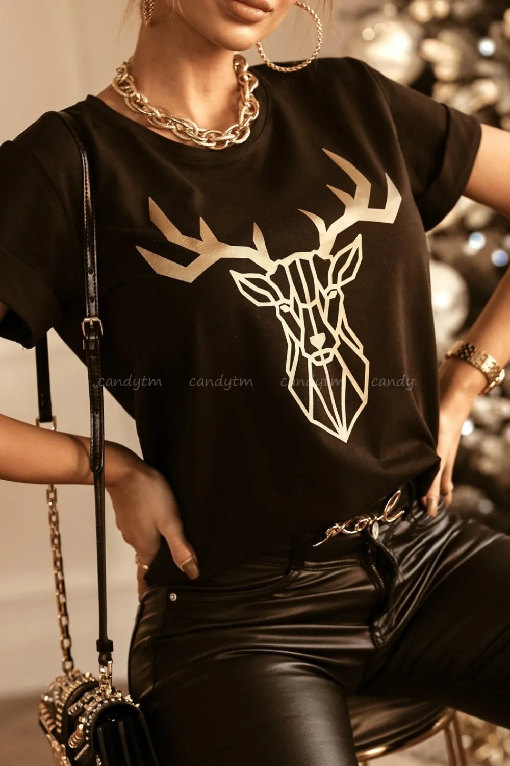 CandyTM T-SHIRT ZŁOTY JELEŃ CZARNY