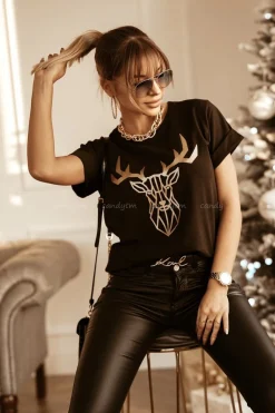 CandyTM T-SHIRT ZŁOTY JELEŃ CZARNY
