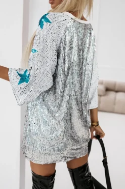 CandyTM TUNIKA CEKINOWA OVERISZE Z KRÓTKIM RĘKAWEM NO 76 BIAŁA