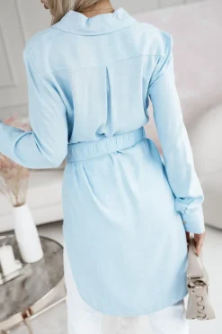 CandyTM TUNIKA KOSZULA RAYON Z WISKOZY Z PASKIEM W KOMPLECIE BŁĘKITNA