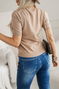 CandyTM WISKOZOWY SWETEREK Z KRÓTKIM RĘKAWEM BRĄZOWY