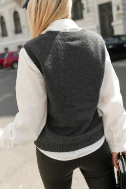 CandyTM ZESTAW 2W1 KOSZULA I PULOWER GRAFITOWO-BIAŁY