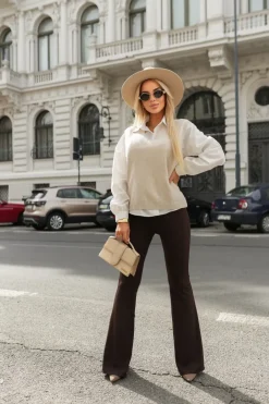 CandyTM ZESTAW 2W1 KOSZULA I PULOWER BEŻOWO-BIAŁY